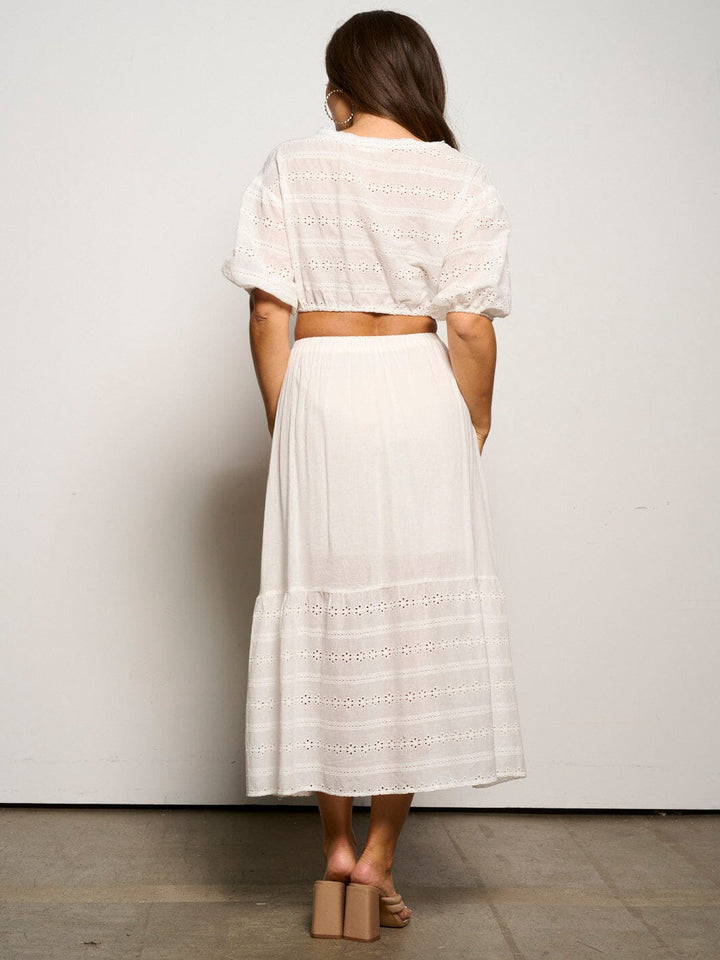 WOMEN'S SHORT SLEEVE CROP TOP & ELASTIC WAIST MAXI SKIRT 2PC SET