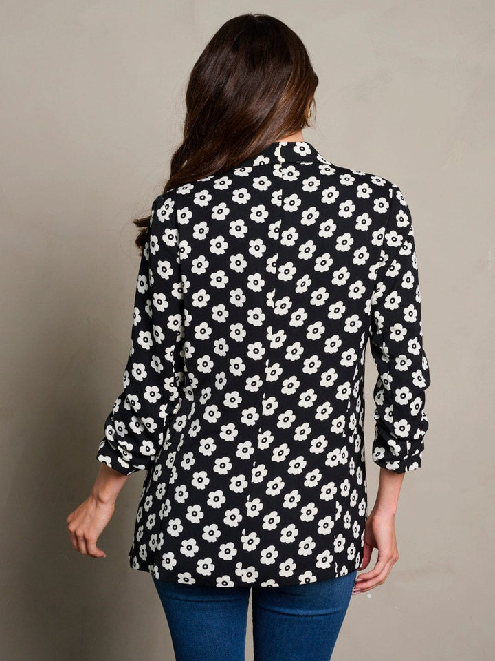 WOMEN'S 3/4 RUCHED SLEEVES OPEN FRONT FLORAL PRINT BLAZER