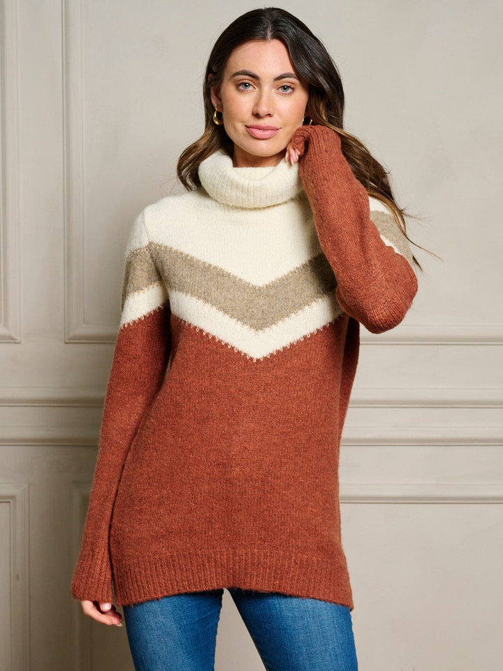 WOMEN'S LONG SLEEVE COLORBLOCK TURTLE NECK PULLOVER SWEATER