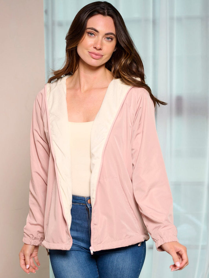 WOMEN'S LONG SLEEVE POCKETS ZIP UP HOODED JACKET