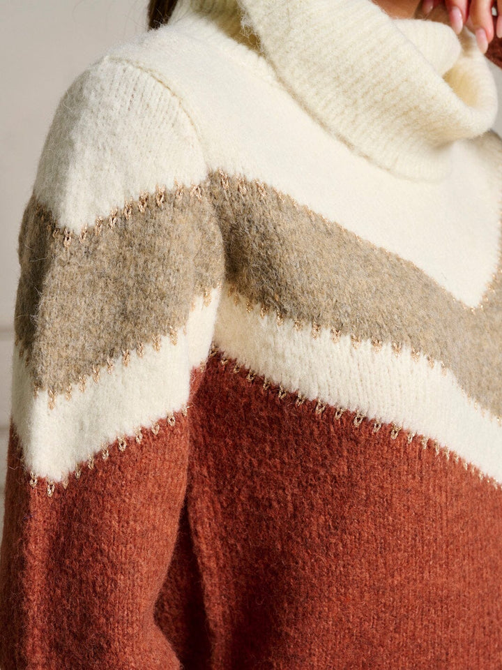 WOMEN'S LONG SLEEVE COLORBLOCK TURTLE NECK PULLOVER SWEATER