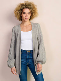 WOMEN'S LONG PUFF SLEEVE OPEN FRONT KNIT CARDIGAN