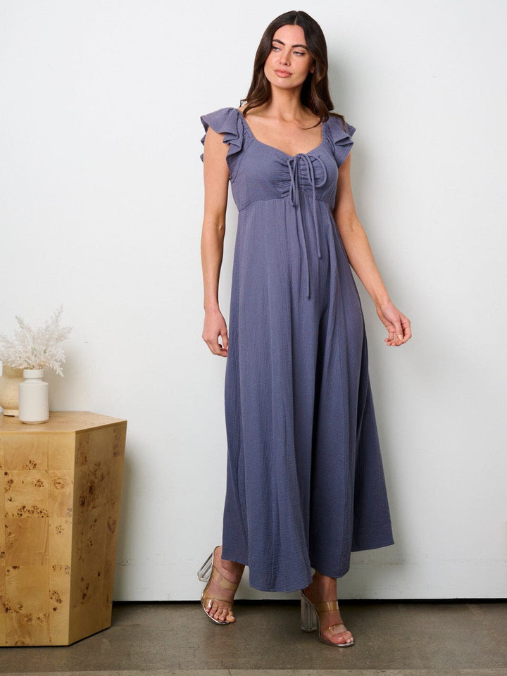 WOMEN'S SHORT RUFFLE SLEEVE SMOCK MAXI DRESS