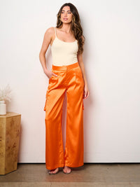 WOMEN'S BUTTON CLOSURE CARGO POCKETS WIDE LEG PANTS