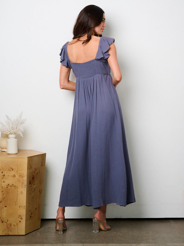 WOMEN'S SHORT RUFFLE SLEEVE SMOCK MAXI DRESS