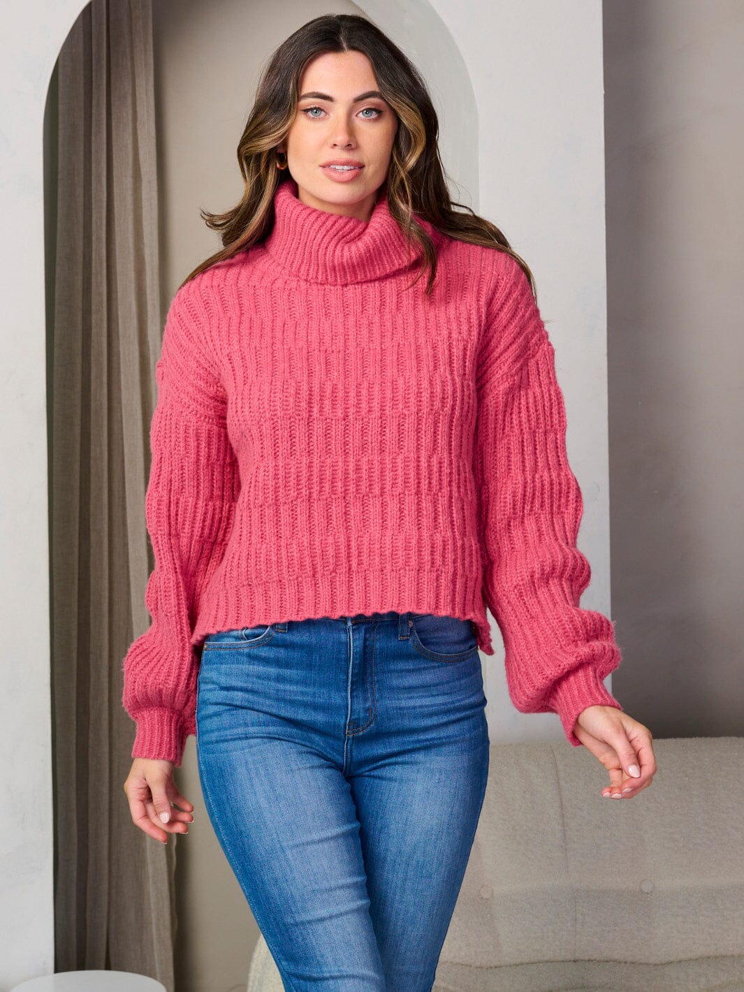 WOMEN'S LONG SLEEVE TURTLE NECK PULLOVER SWEATER