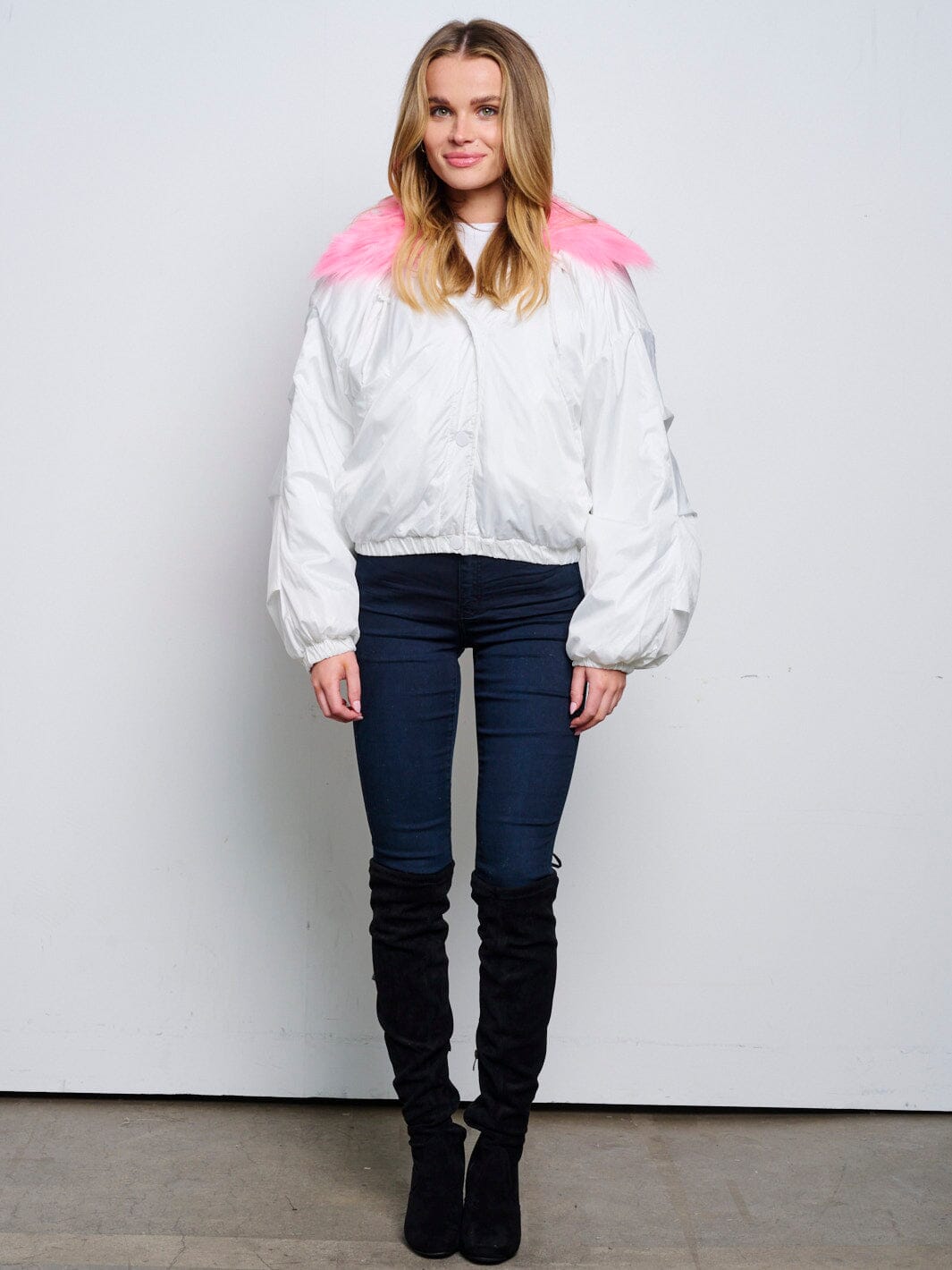 WOMEN'S LONG SLEEVE BUTTON UP REMOVABLE NECK COLORBLOCK JACKET
