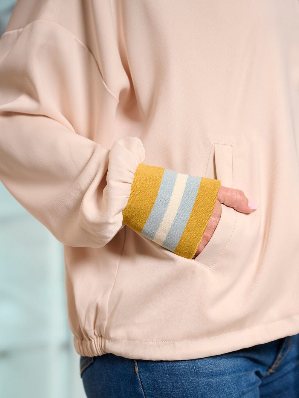 WOMEN'S LONG SLEEVE ZIP UP POCKETS COLORBLOCK STRIPES JACKET