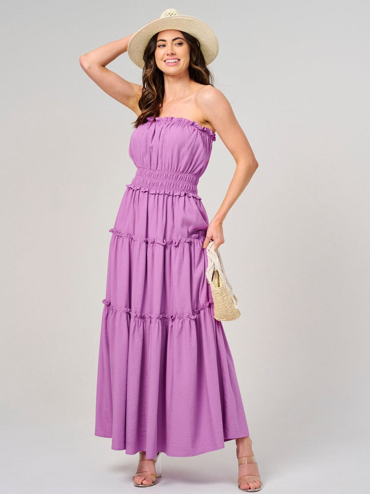 WOMEN'S SLEEVELESS SMOCK WAIST TIERED MAXI DRESS