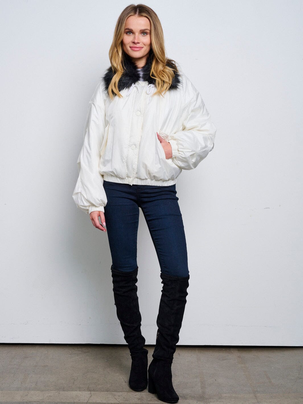 WOMEN'S LONG SLEEVE BUTTON UP REMOVABLE NECK COLORBLOCK JACKET