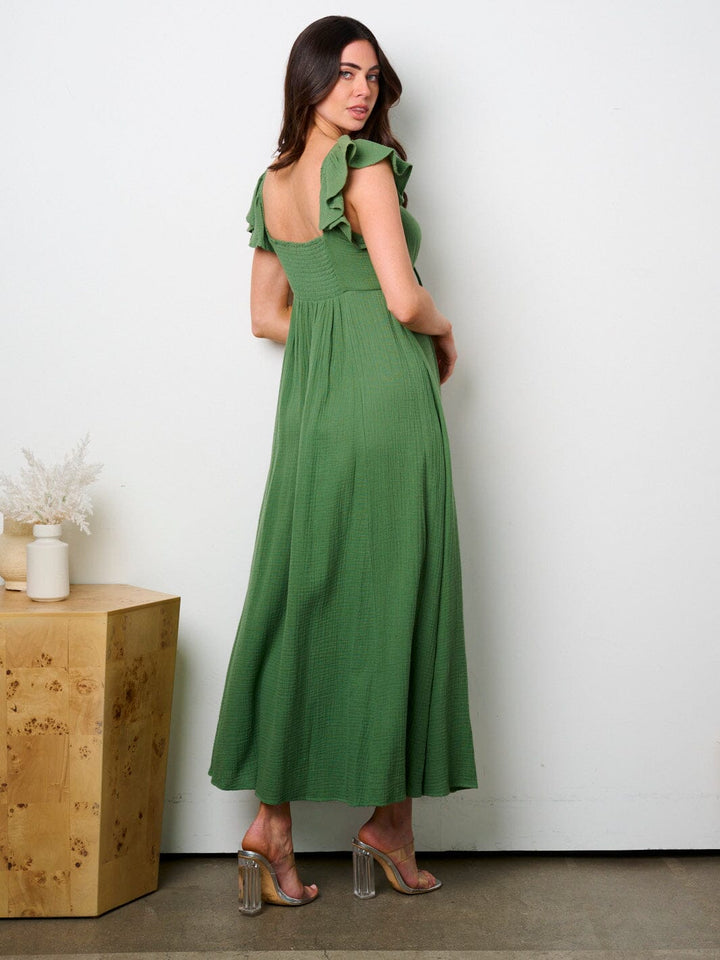 WOMEN'S SHORT RUFFLE SLEEVE SMOCK MAXI DRESS