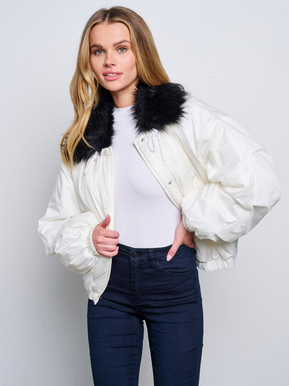 WOMEN'S LONG SLEEVE BUTTON UP REMOVABLE NECK COLORBLOCK JACKET