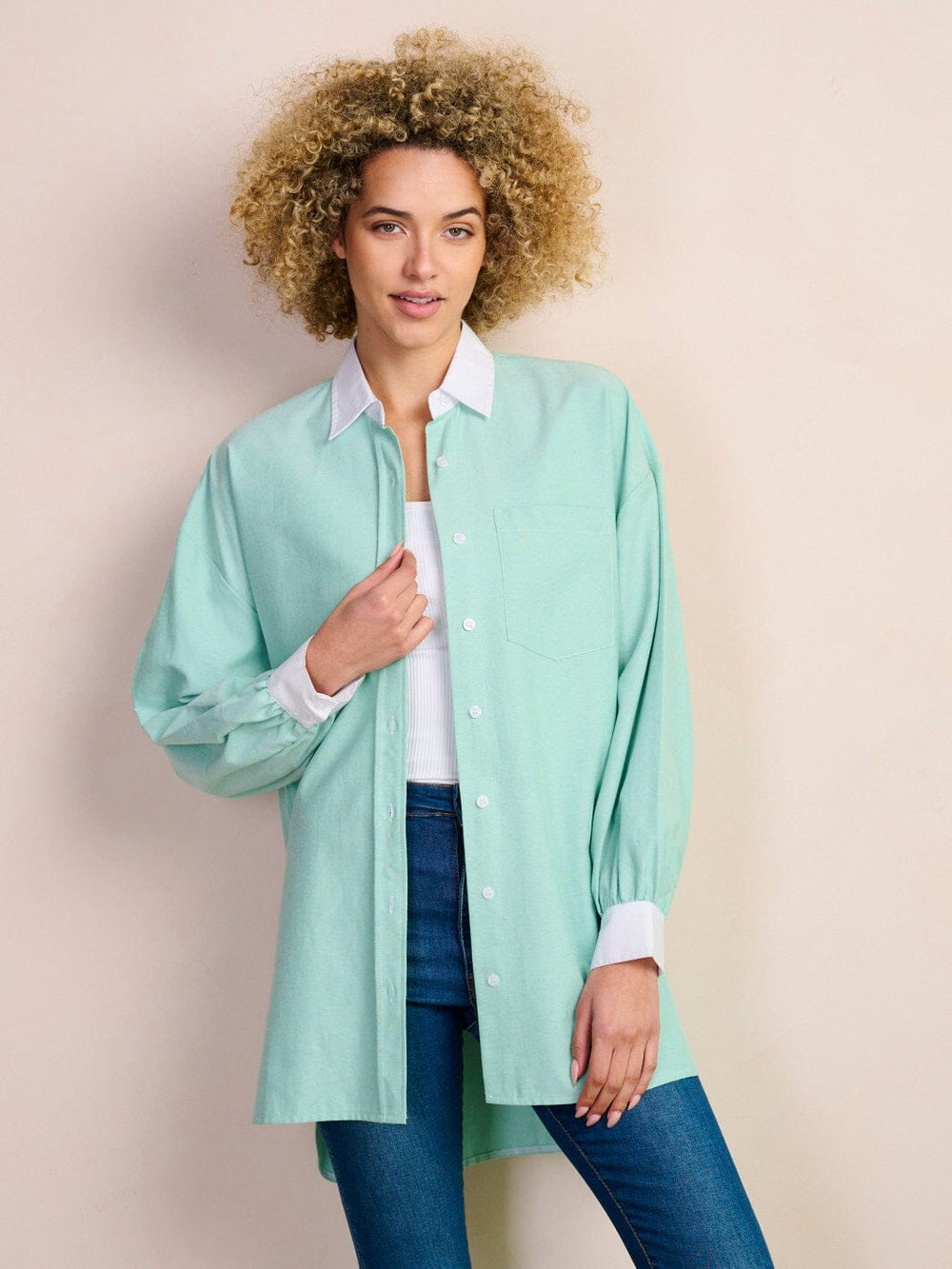 WOMEN'S LONG SLEEVE BUTTON UP OVERSIZED BLOUSE TOP