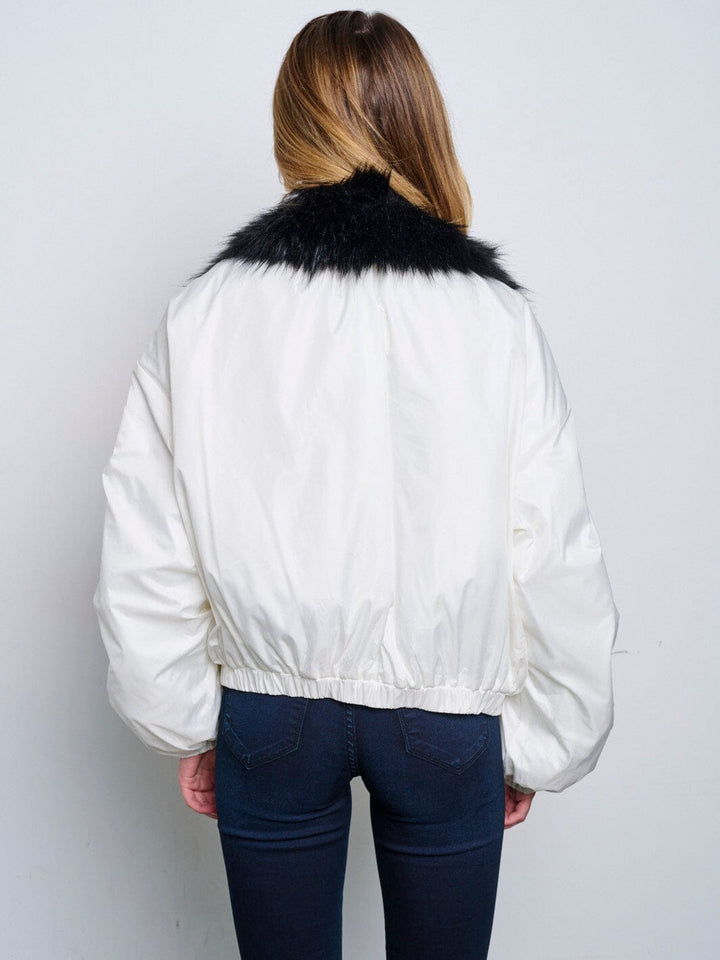 WOMEN'S LONG SLEEVE BUTTON UP REMOVABLE NECK COLORBLOCK JACKET