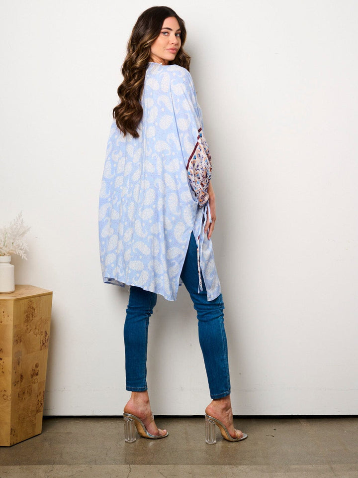 WOMEN'S 3/4 SLEEVE OPEN FRONT PAISLEY PRINT KIMONO