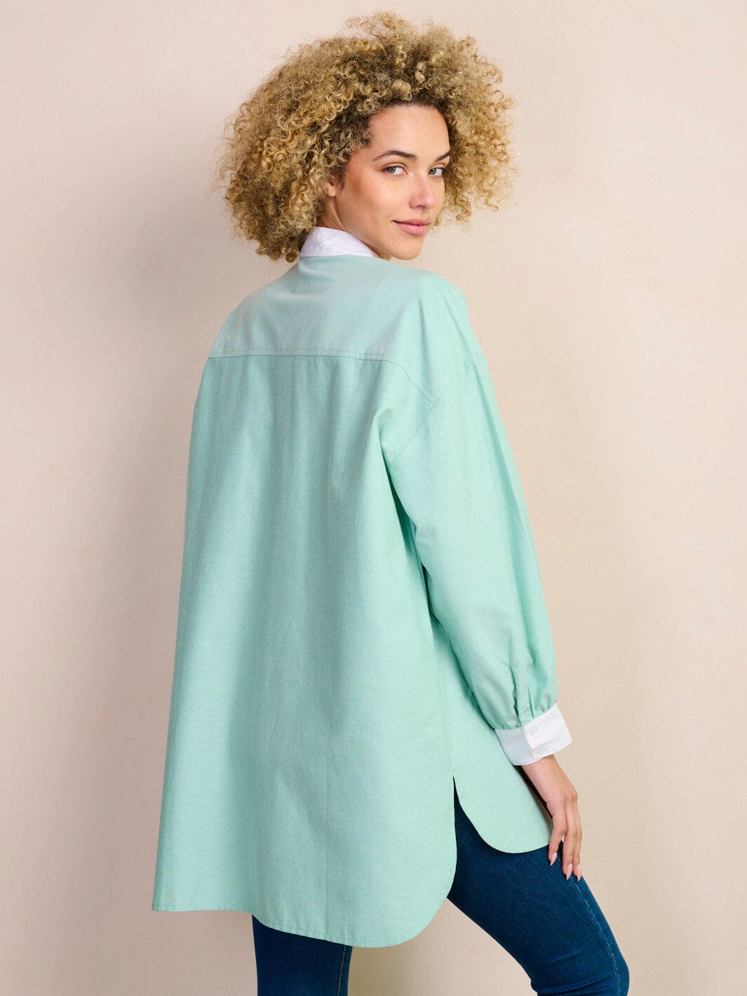 WOMEN'S LONG SLEEVE BUTTON UP OVERSIZED BLOUSE TOP