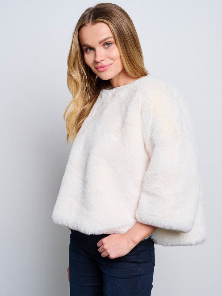 WOMEN'S 3/4 SLEEVES PULLOVER SOLID FUZZY SWEATER