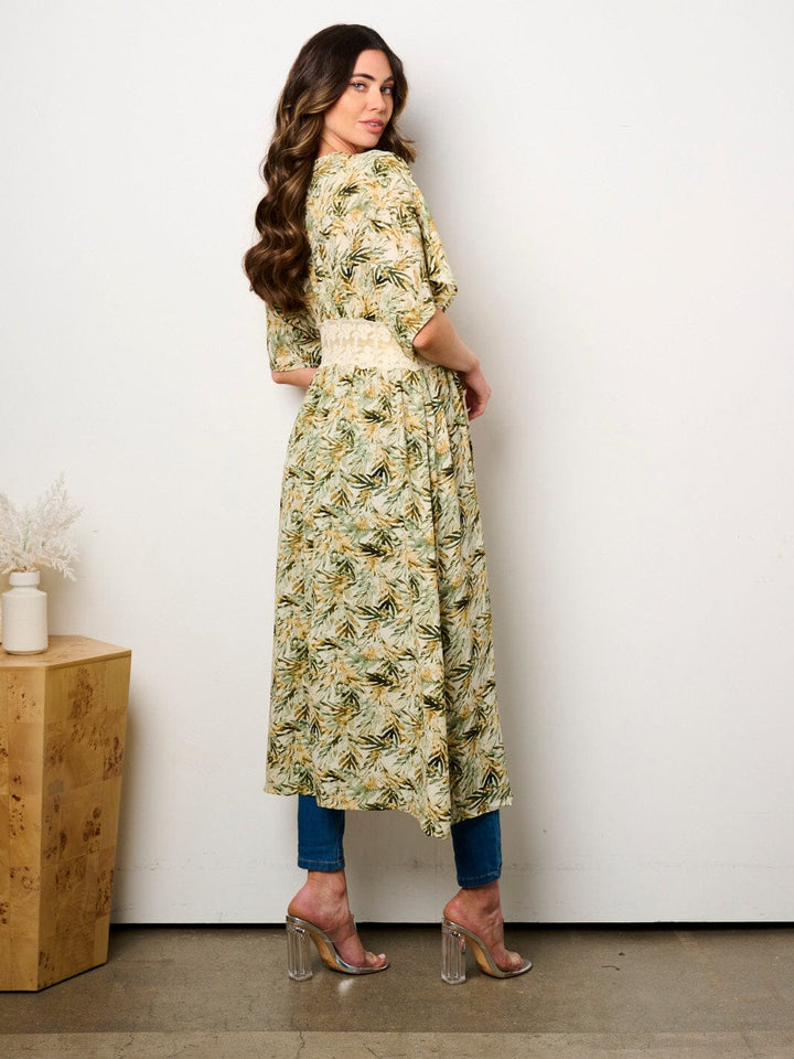 WOMEN'S SHORT SLEEVE OPEN FRONT FLORAL PRINT KIMONO