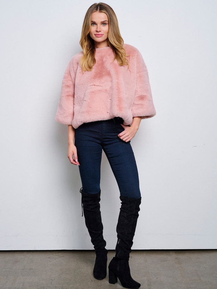 WOMEN'S 3/4 SLEEVES PULLOVER SOLID FUZZY SWEATER