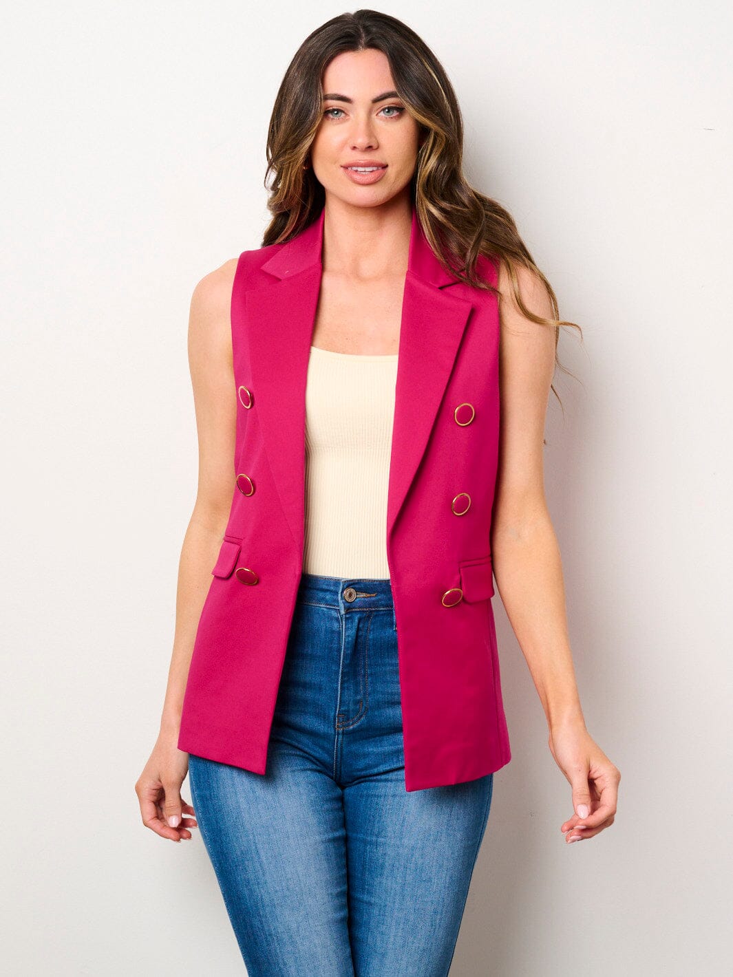 WOMEN'S SLEEVELESS OPEN FRONT BUTTONS DETAILED VEST