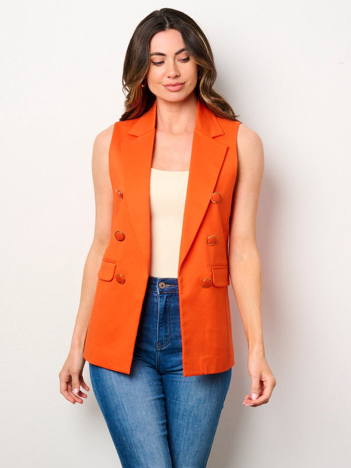 WOMEN'S SLEEVELESS OPEN FRONT BUTTONS DETAILED VEST