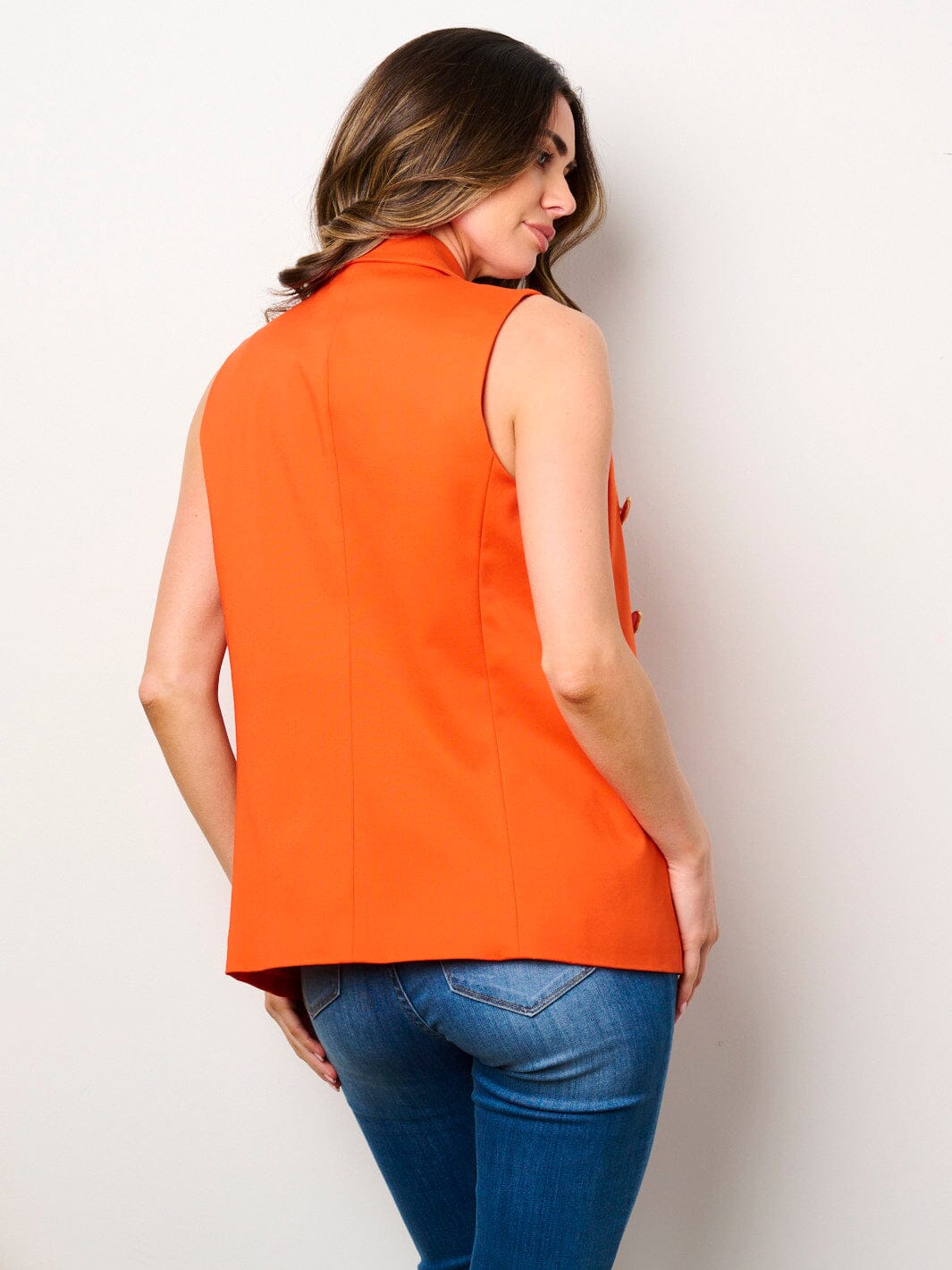 WOMEN'S SLEEVELESS OPEN FRONT BUTTONS DETAILED VEST