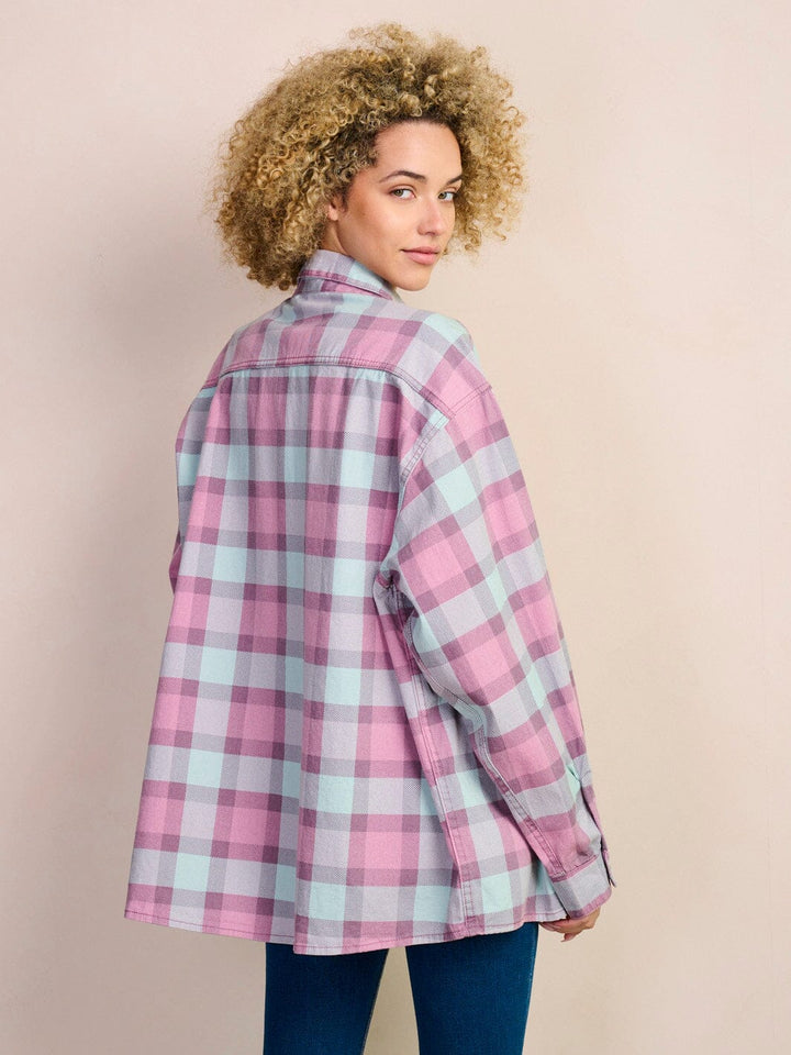 WOMEN'S LONG SLEEVE BUTTON UP OVERSIZED CHECKERS BLOUSE TOP