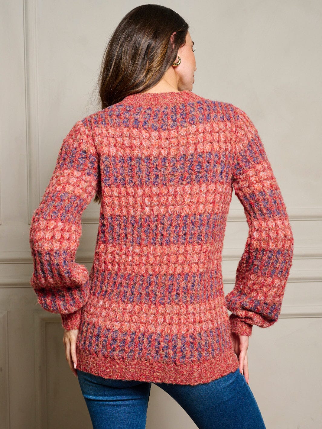 WOMEN'S LONG SLEEVE WAFFLE COLORBLOCK PULLOVER SWEATER