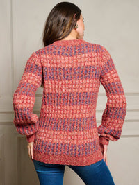 WOMEN'S LONG SLEEVE WAFFLE COLORBLOCK PULLOVER SWEATER