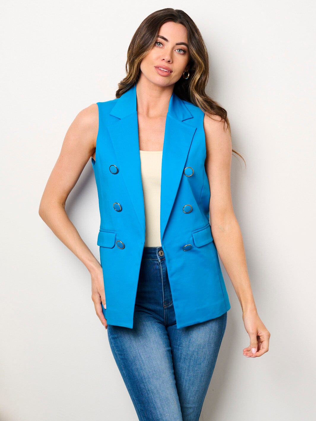 WOMEN'S SLEEVELESS OPEN FRONT BUTTONS DETAILED VEST