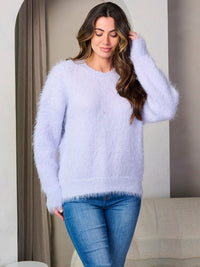 WOMEN'S LONG SLEEVE FUZZY DETAILED PULLOVER SWEATER