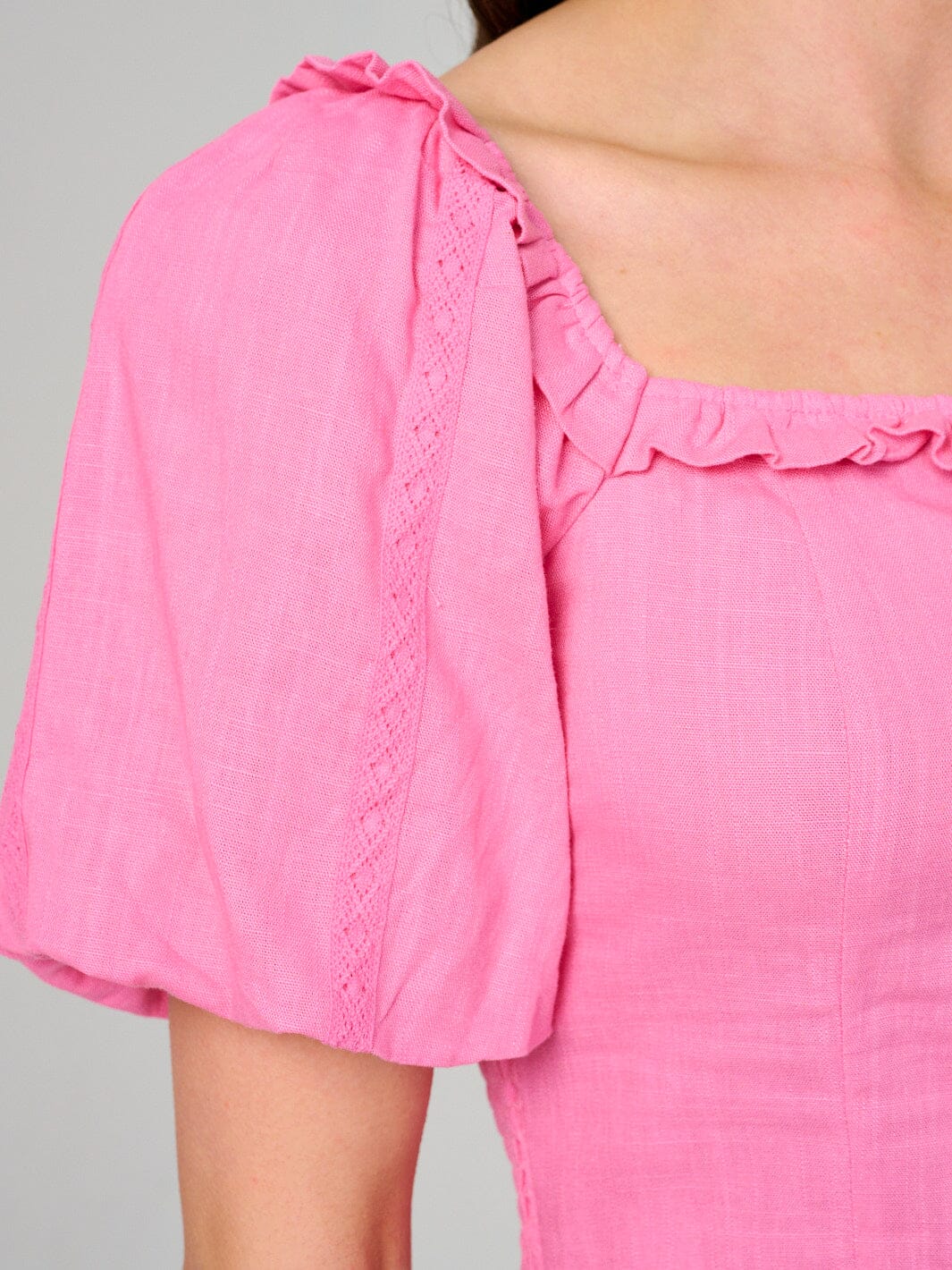 WOMEN'S SHORT PUFF SLEEVE SQUARE NECK SMOCK TOP