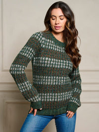 WOMEN'S LONG SLEEVE WAFFLE COLORBLOCK PULLOVER SWEATER