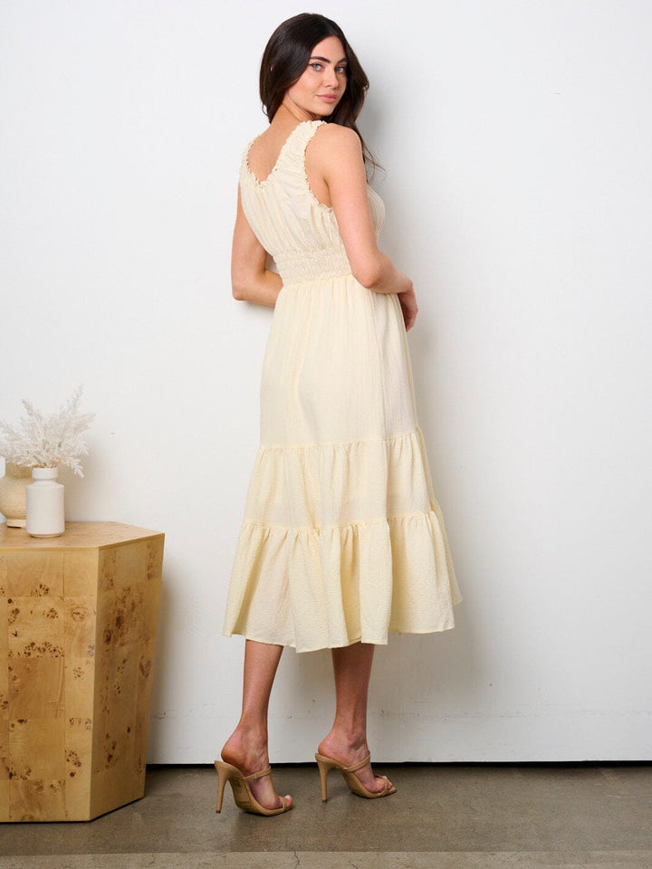WOMEN'S SLEEVELESS SMOCK TIERED MIDI DRESS