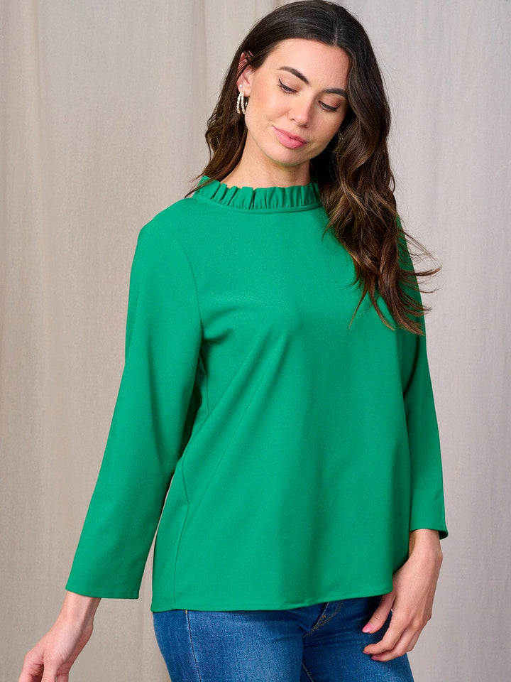 WOMEN'S LONG SLEEVE MOCK NECK BACK TIE BLOUSE