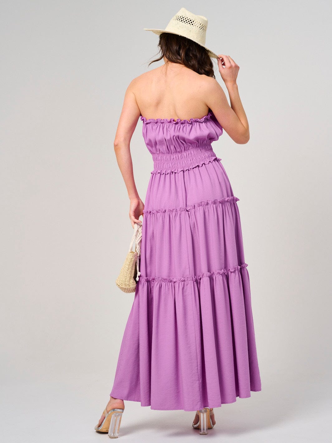 WOMEN'S SLEEVELESS SMOCK WAIST TIERED MAXI DRESS