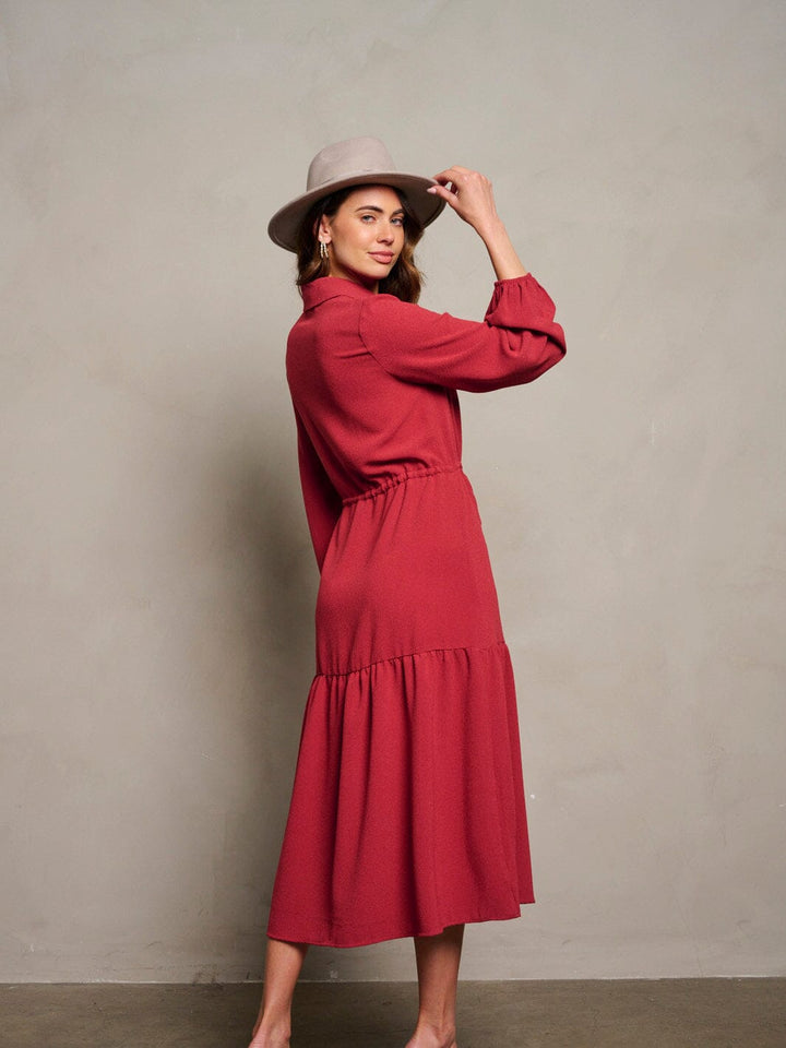 WOMEN'S LONG PUFF SLEEVE BUTTON UP MAXI DRESS