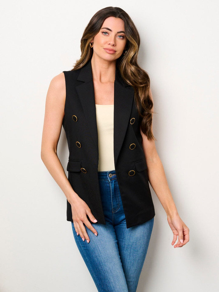 WOMEN'S SLEEVELESS OPEN FRONT BUTTONS DETAILED VEST