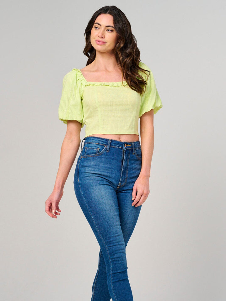 WOMEN'S SHORT PUFF SLEEVE SQUARE NECK SMOCK TOP