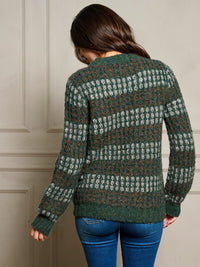 WOMEN'S LONG SLEEVE WAFFLE COLORBLOCK PULLOVER SWEATER