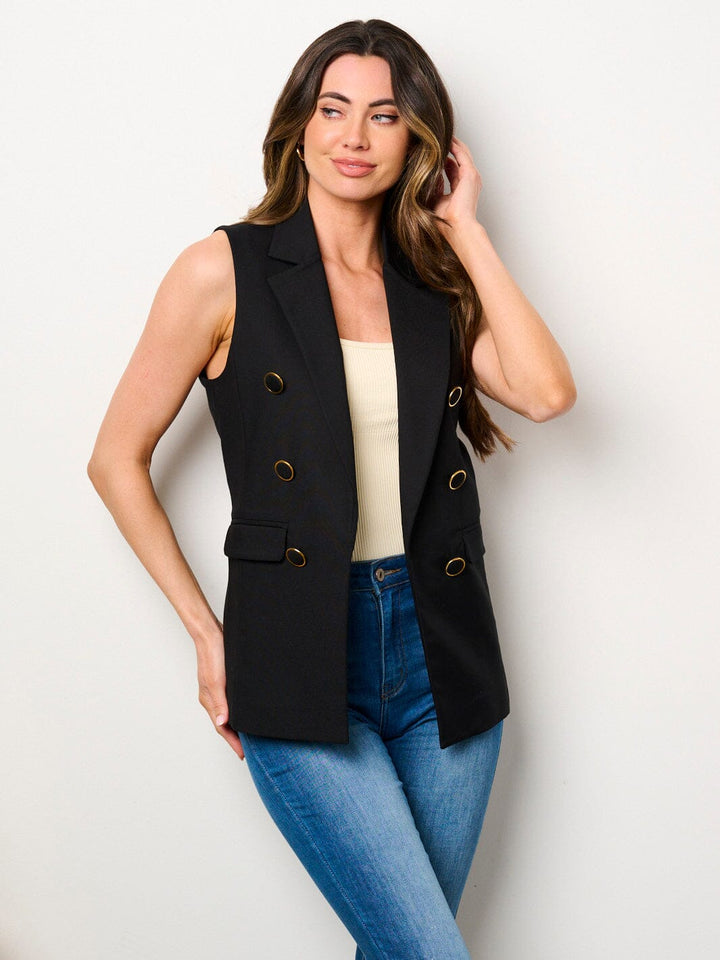WOMEN'S SLEEVELESS OPEN FRONT BUTTONS DETAILED VEST