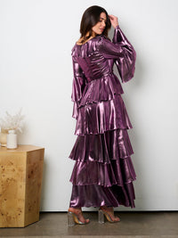 WOMEN'S LONG SLEEVE SURPLICE RUFFLE TIERED MAXI DRESS