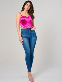 WOMEN'S SLEEVELESS V-NECK SATIN TANK TOP