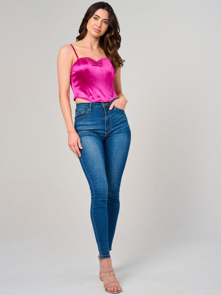 WOMEN'S SLEEVELESS V-NECK SATIN TANK TOP