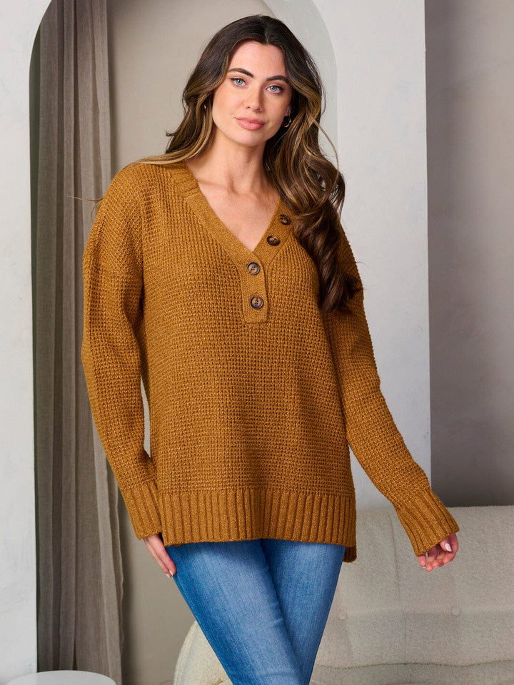 WOMEN'S LONG SLEEVE V-NECK PULLOVER SWEATER