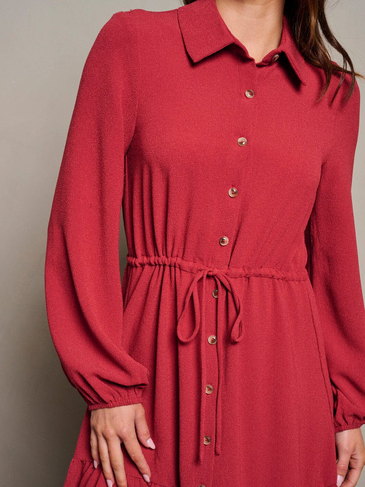 WOMEN'S LONG PUFF SLEEVE BUTTON UP MAXI DRESS