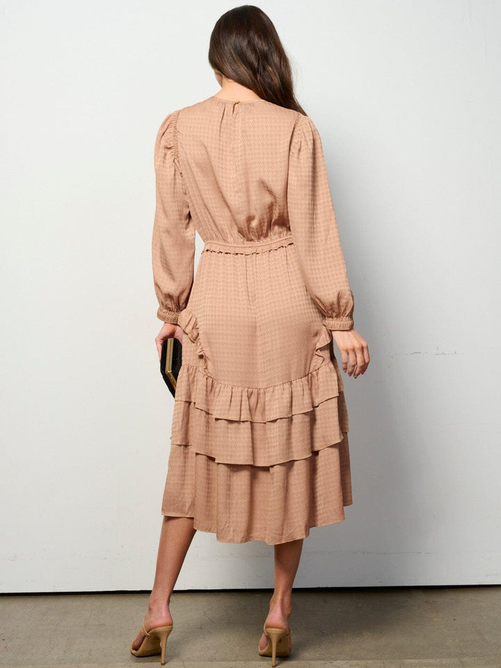 WOMEN'S LONG SLEEVE ELASTIC WAIST TIERED PRINTED MAXI DRESS