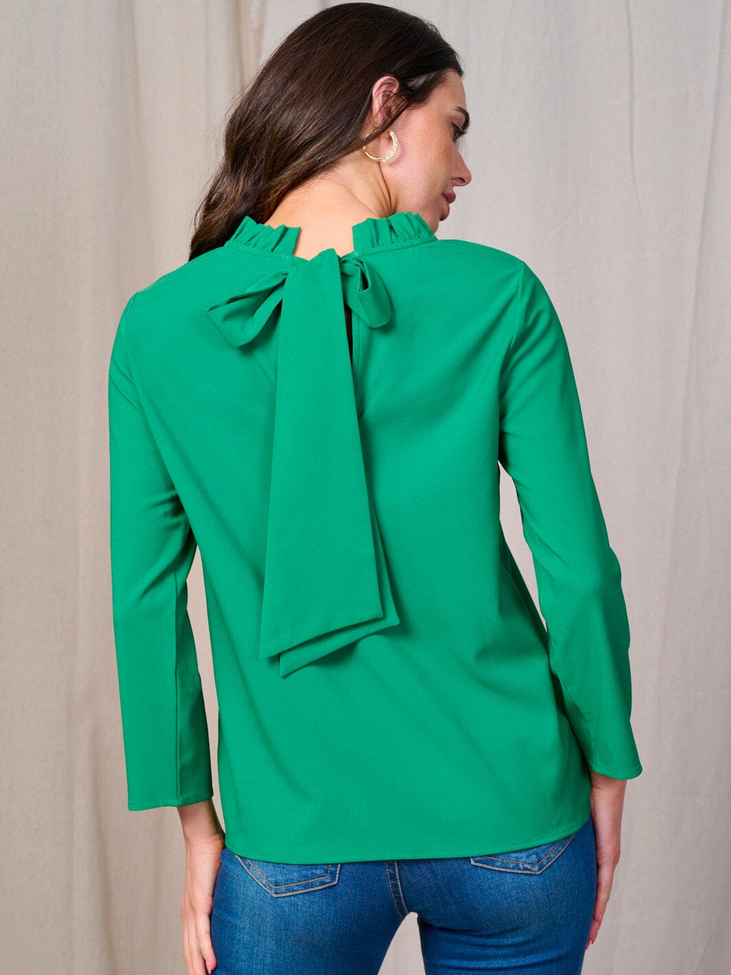 WOMEN'S LONG SLEEVE MOCK NECK BACK TIE BLOUSE