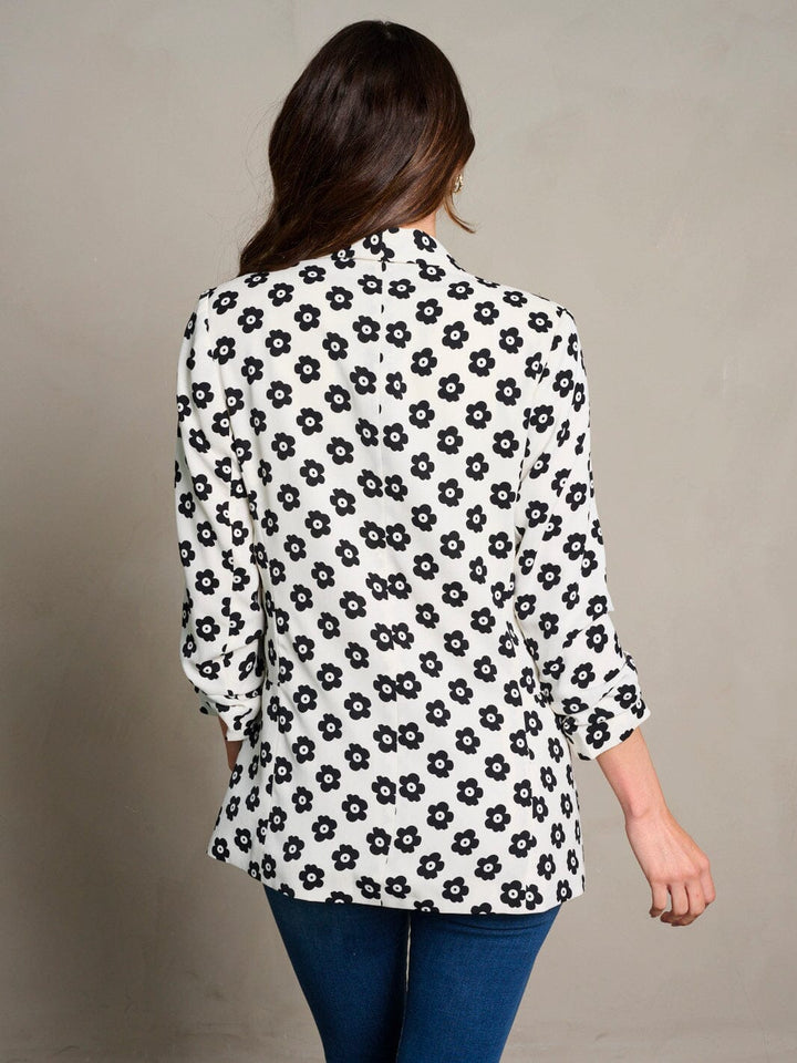 WOMEN'S 3/4 RUCHED SLEEVES OPEN FRONT FLORAL PRINT BLAZER