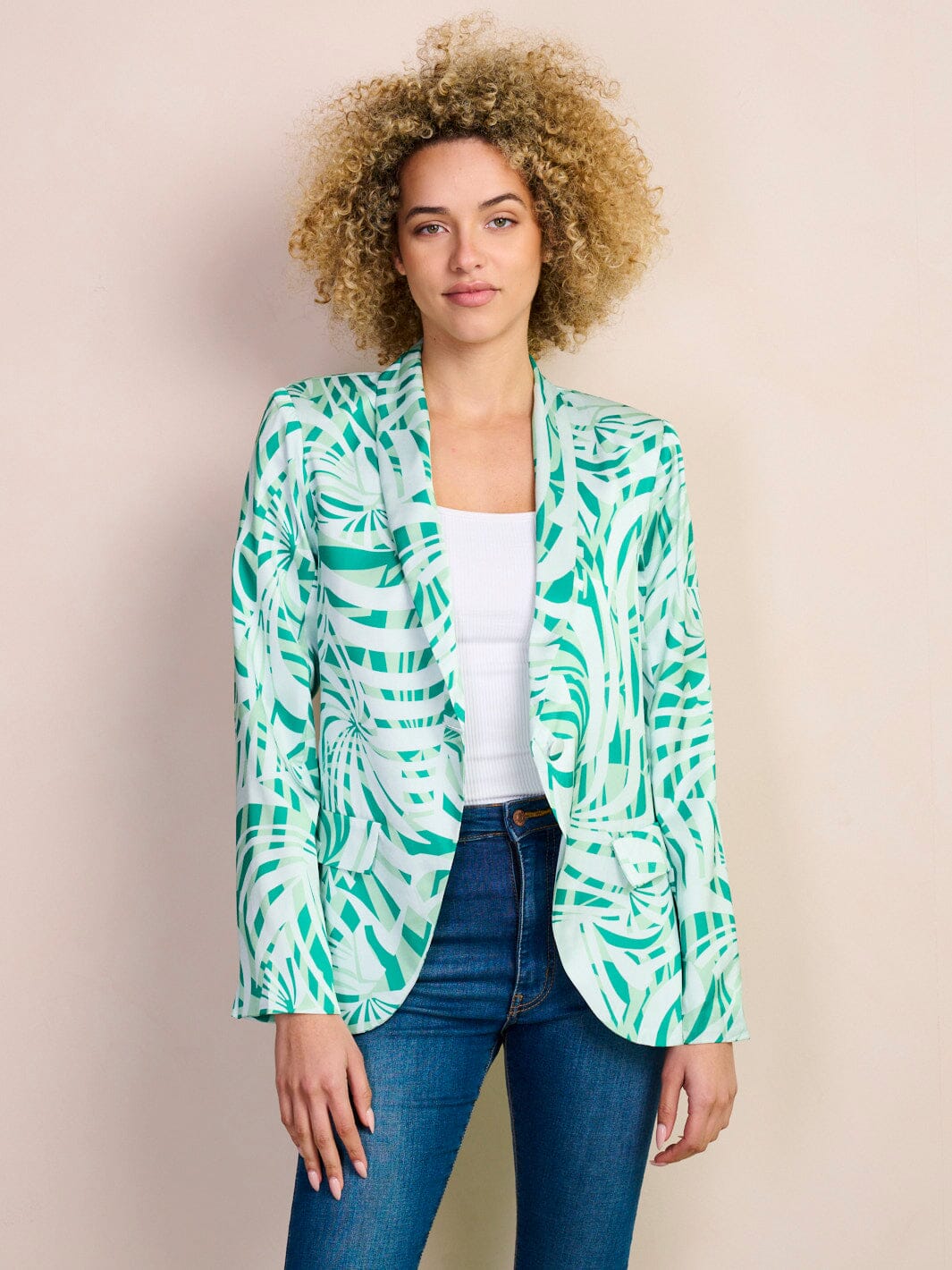 WOMEN'S LONG SLEEVE BUTTON CLOSURE LEAF PRINT BLAZER